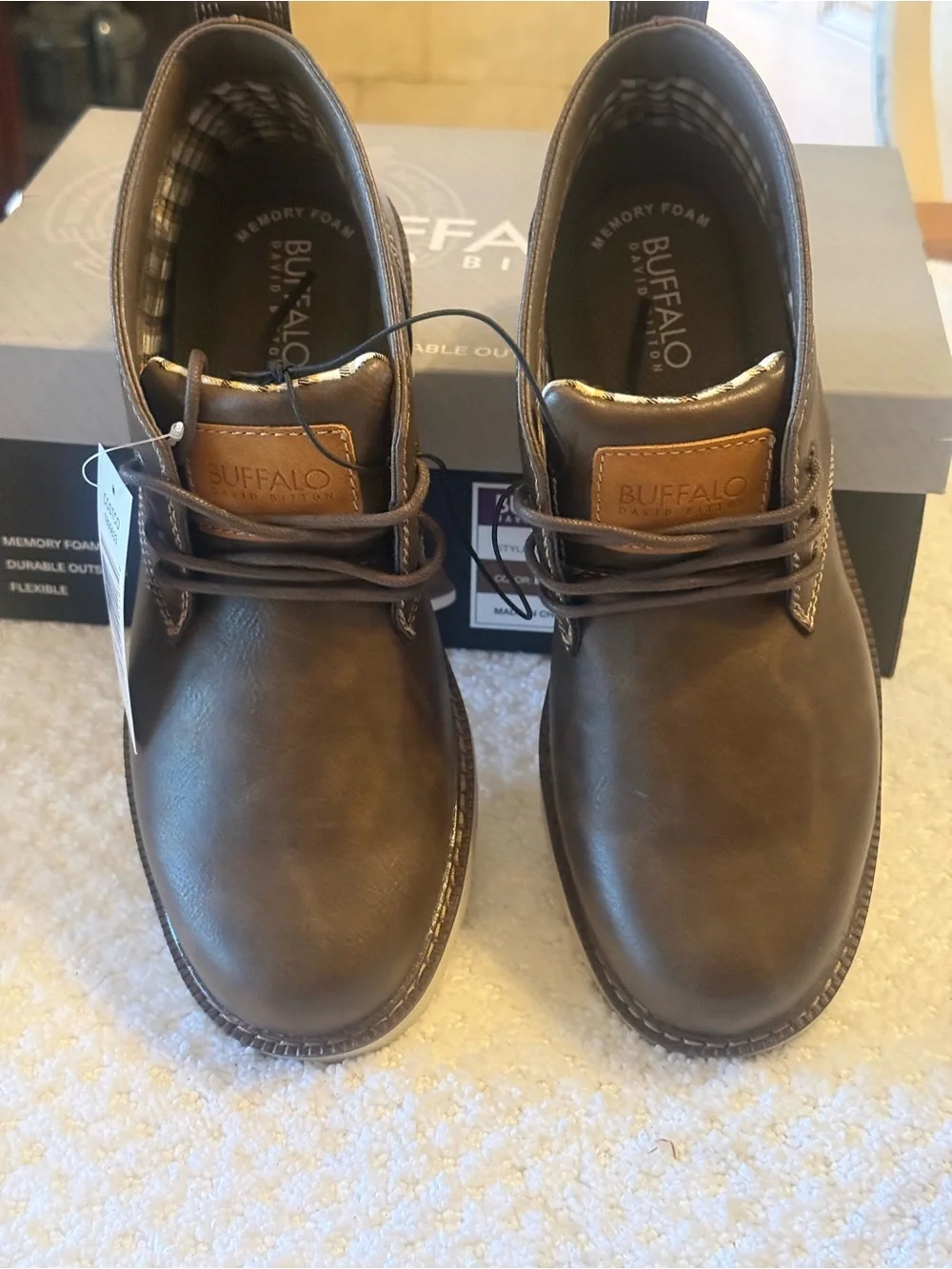 Size 10 Buffalo David Bitton Men's Dark Brown Leather Chukka Boots with Tan Logo